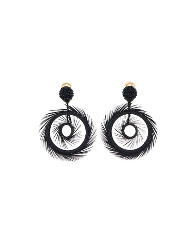 Oscar De La Renta Feather Hoop-drop Earrings In Black