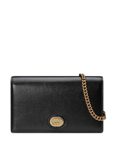 Gucci Marina Leather Flap Card Case Wallet On Chain In Black