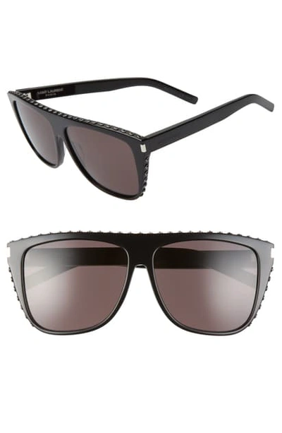 Saint Laurent Two-tone Acetate Rectangle Sunglasses In Shiny Black/ Black Strass