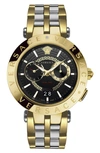 Versace Men's 46mm Medusa/greek Key Ip Gold Bracelet Watch In Black/multi