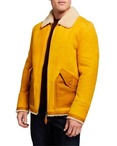 Scotch & Soda Men's Short Suede & Shearling Jacket In Sunflower Yellow