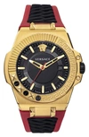 Versace Men's 45mm Medusa/greek Key Rubber Chain Watch In Red/ Black/ Gold