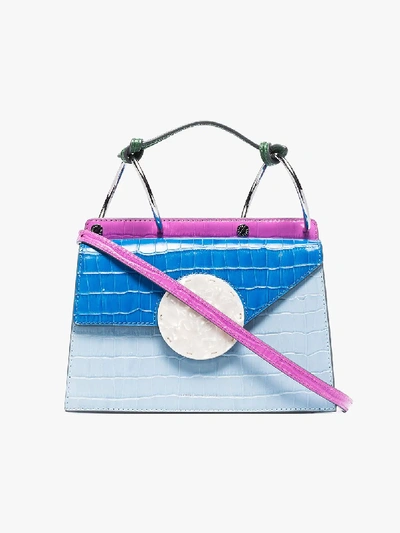 Danse Lente Pink, Blue And White Mini Phoebe Mock Croc Leather Cross Body Bag