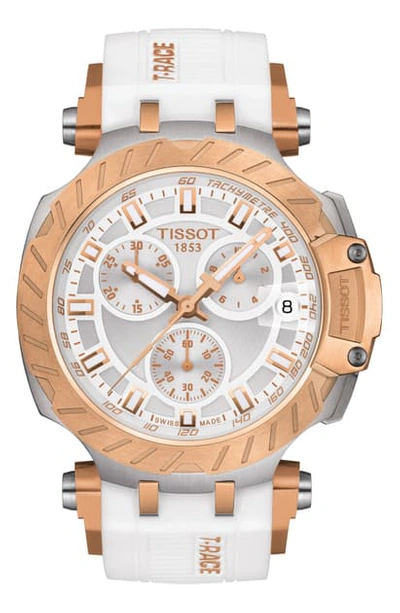 Tissot T-race Chronograph Silicone Strap Watch, 48mm In Silver/white