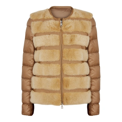 Moncler Cannelle Brown Fur-trimmed Quilted Shell Jacket In Beige