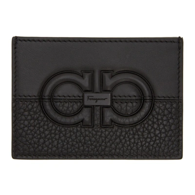 Ferragamo Firenze Embossed & Plain Leather Card Case In Black/black
