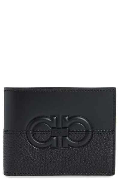 Ferragamo Firenze Contrasting Leather Bi-fold Wallet In Black / Black