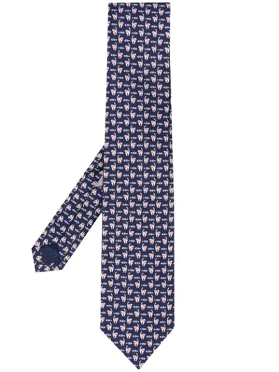 Ferragamo Gancini Cat Silk Classic Tie In Blue