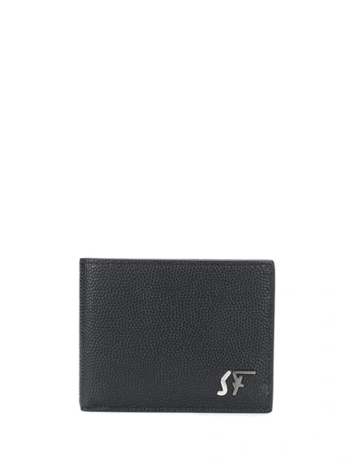 Ferragamo Signature Logo Pebbled Leather Bi-fold Wallet In Black