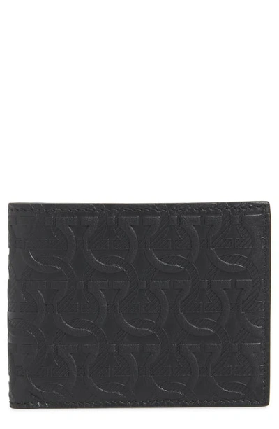 Ferragamo Gancini Embossed Leather Bi-fold Wallet In Black