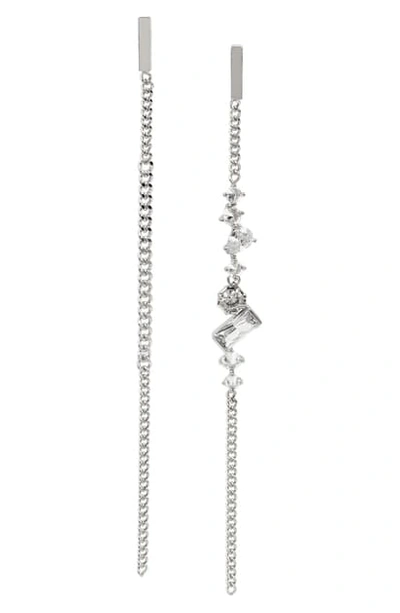 Allsaints Stone Mismatched Linear Earrings In Crystal/ Rhodium
