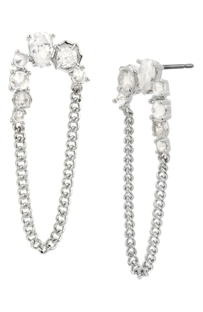 Allsaints Stone & Chain Oval Drop Earrings In Crystal/ Rhodium