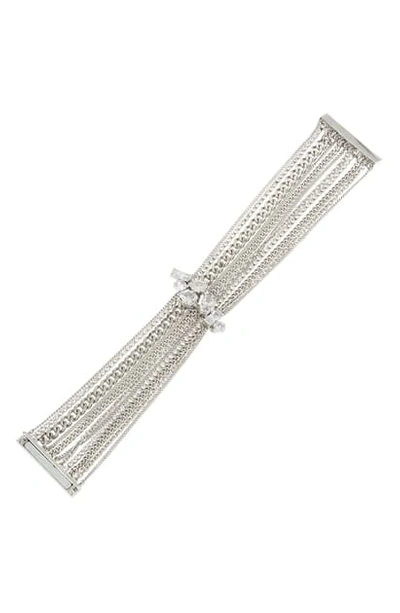 Allsaints Stone Multi Row Mixed Chain Bracelet In Crystal/ Rhodium