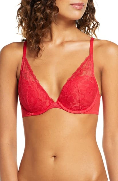 Calvin Klein Perfectly Fit Etched Lace Lightly Lined Plunge Bra In Temper