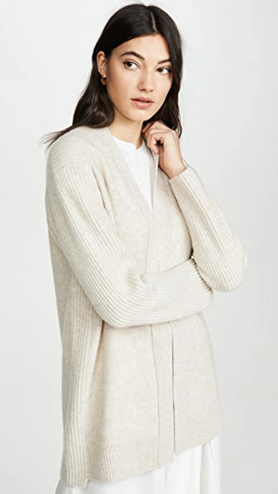 Vince Ribbed Wool Cashmere Cardigan In Heather Dove Oat