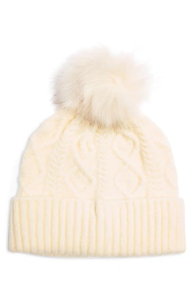 Topshop Cable Pom Beanie In Cream