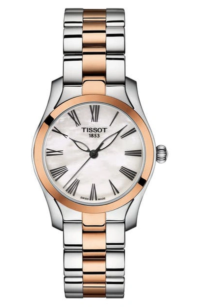 Tissot T-wave Bracelet Watch, 30mm In Rose Gold/ Mother Of Pearl