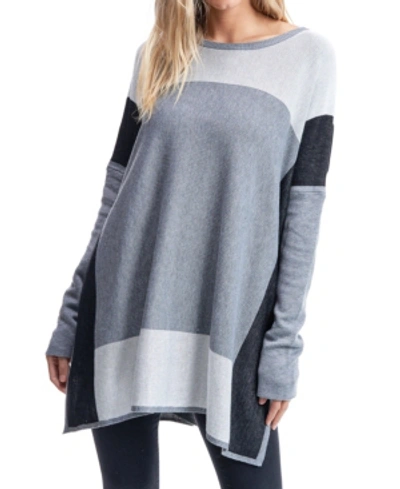 Fever Colorblock Poncho In Heather Gray