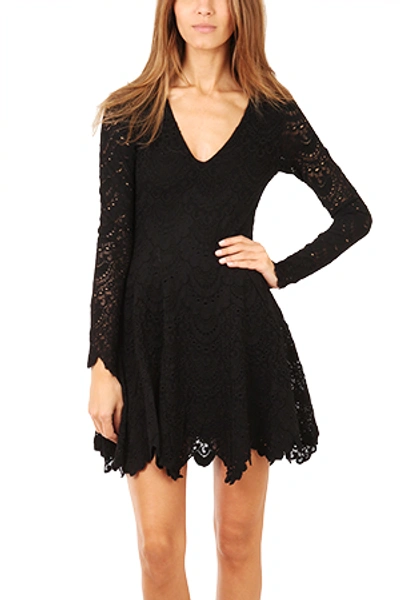 Nightcap Women's  Deep V Flirty Spanish Lace Dress In Black