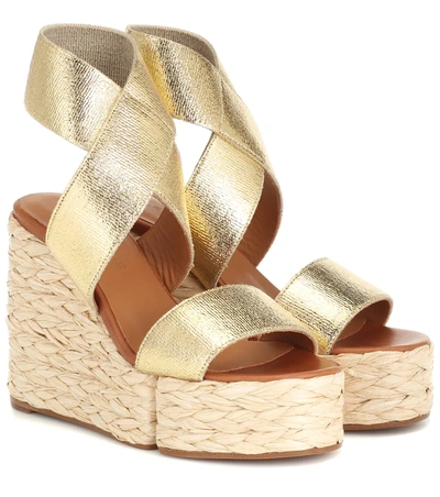 Clergerie Aurore Leather Wedge Sandals In Gold