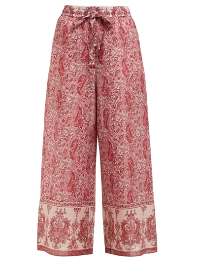 Zimmermann Amari Paisley-print Cotton Wide-leg Trousers In Magenta Paisley