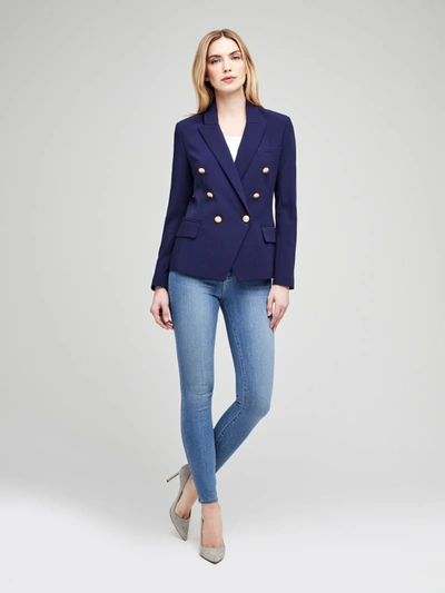 L Agence Kenzie Double-breasted Blazer Jacket In Navy