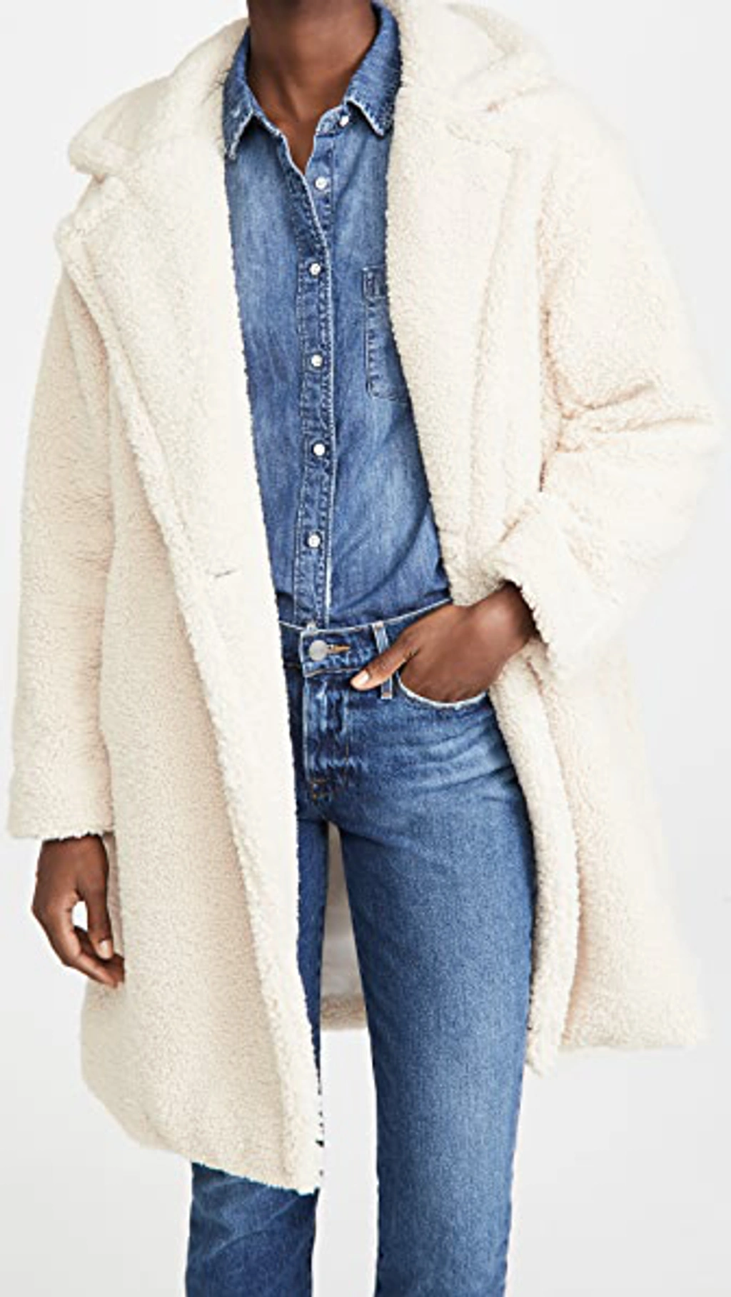 Apparis Daryna Double-breasted Sherpa Coat In Ivory ModeSens