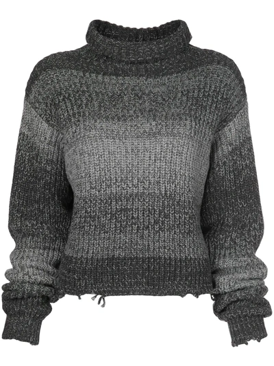 Rta Beau Cropped Distressed Ombré Cotton Turtleneck Jumper In Heather Vape