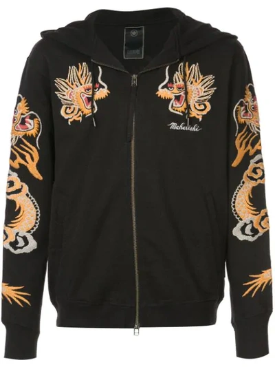 Maharishi Dragon Embroidered Zip Jersey Sweatshirt In Black