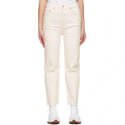 Re/done Originals High-rise Ankle Crop Frayed Skinny Jeans In Vintage White