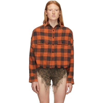 R13 Cropped Check Print Shirt In Multi