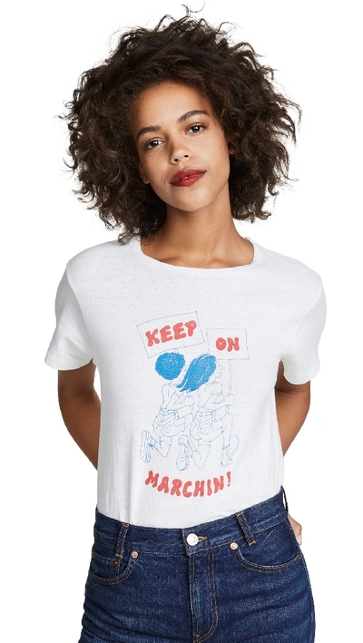Re/done Keep On Marchin Classic Raw Tee In Vintage White