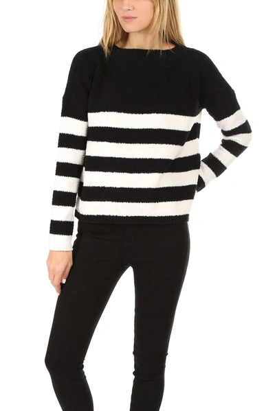 Atm Anthony Thomas Melillo Striped Chenille Boat-neck Sweater In Black Chalk