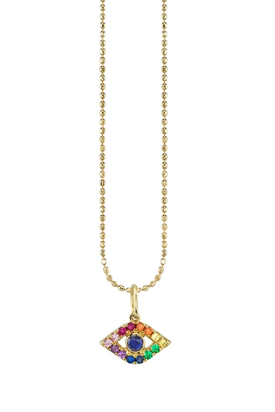 Sydney Evan 14k Small Rainbow Sapphire Evil Eye Pendant Necklace In Gold