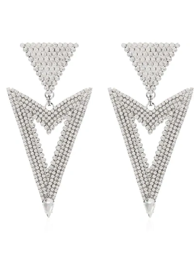 Alessandra Rich Silver Tone Triangle Cutout Crystal Earrings In Metallic
