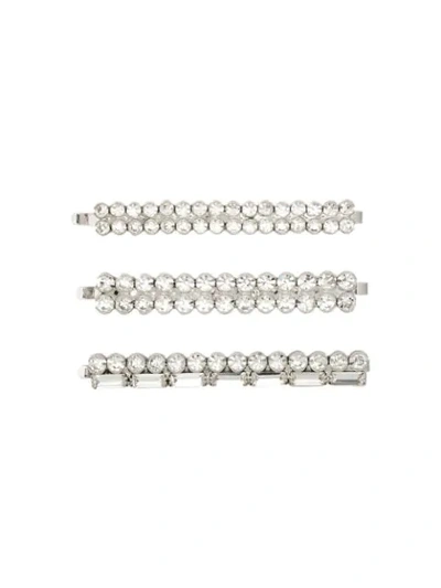Alessandra Rich Silver Tone Double Row Crystal Hair Slides In Metallic