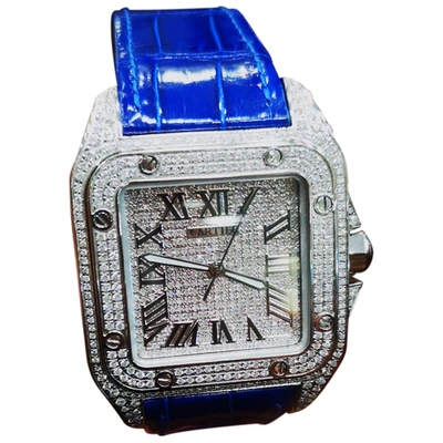 Pre-owned Cartier Santos 100 Blue Steel Watch