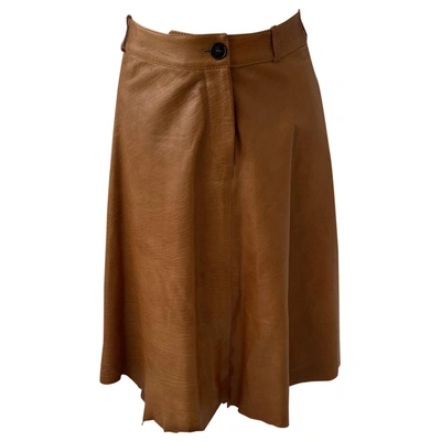 Pre-owned Alexander Mcqueen Leather Mid-length Skirt In Camel