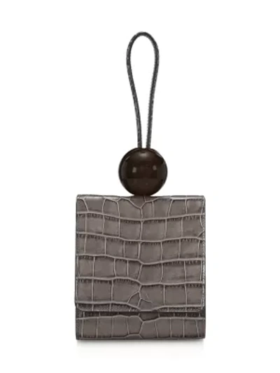 By Far Ball Croc-embossed Leather Wristlet In Grey