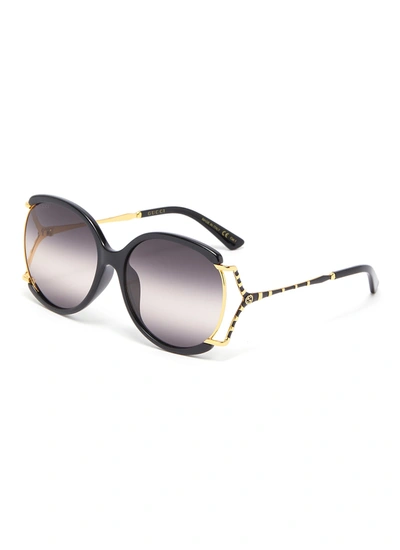 Gucci Large Square Y-shape Temple Metal Frame Round Sunglasses In Black