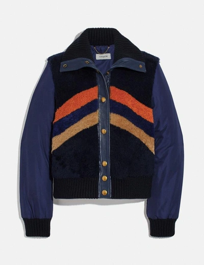 Coach Retro Shearling Jacket In Blue - Size 10 In Navy