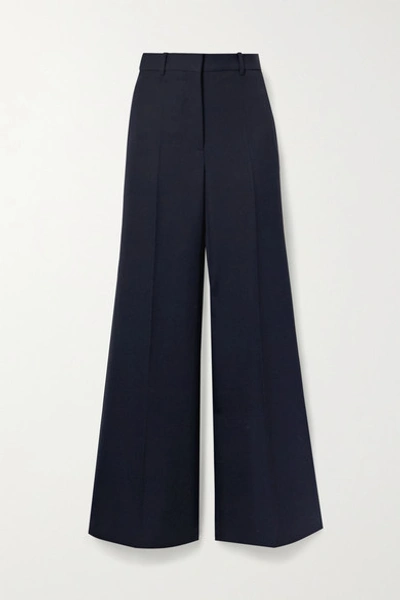 Victoria Beckham High Waist Wool-blend Trousers In Dark Navy