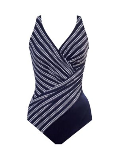 Miraclesuit Swim Belmont Stripe One-piece Swimsuit In Midnight Blue