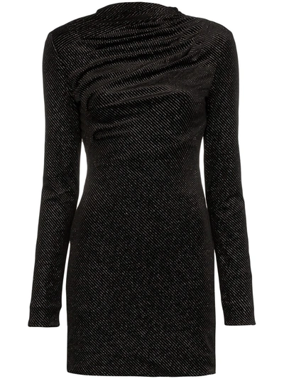 Rta Harper Ruched Glitter Mini Dress In Black