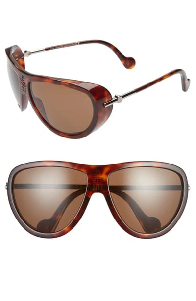 Moncler 66mm Mirrored Tinted Aviator Sunglasses In Shiny Red Havana/ Brown