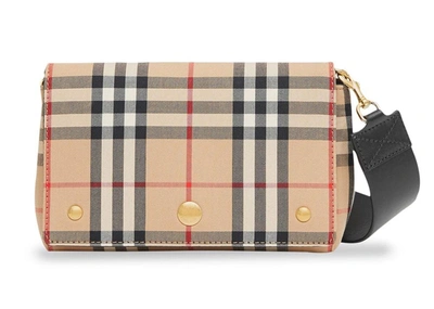 Pre-owned Burberry Small Vintage Check And Leather Crossbody Bag Archive Beige/black