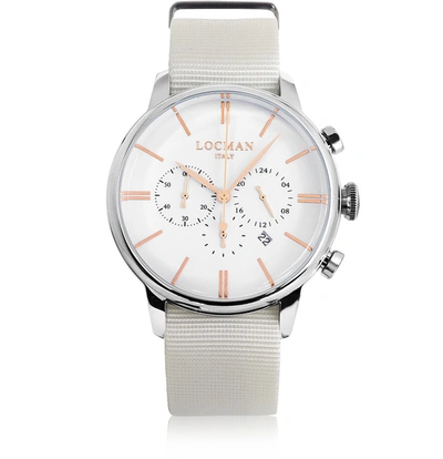 Locman Montres Homme 1960 - Montre Chronographe Homme En Acier Inoxydable Avec Bracelet En Toile Blanche