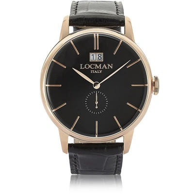 Locman Designer Men's Watches 1960 Rose Gold Pvd Stainless Steel Men's Watch W/black Croco Embossed Leather In Noir