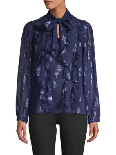 Rebecca Taylor Beaded Silk Pussycat Bow Blouse In Gemini