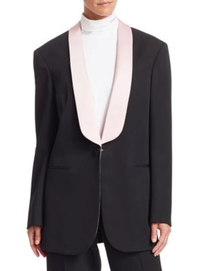 Calvin Klein Oversize Wool Tuxedo Jacket In Black Pink